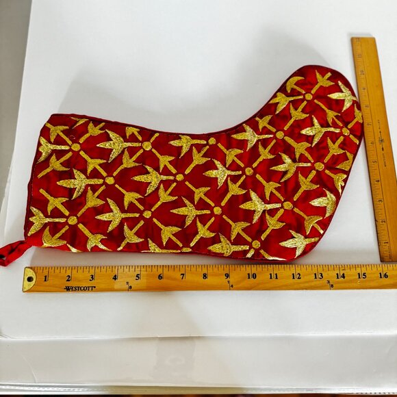 Pier 1 Imports 16" Elegant Red Satin Golden Embroidered Christmas Stocking - Picture 4 of 4